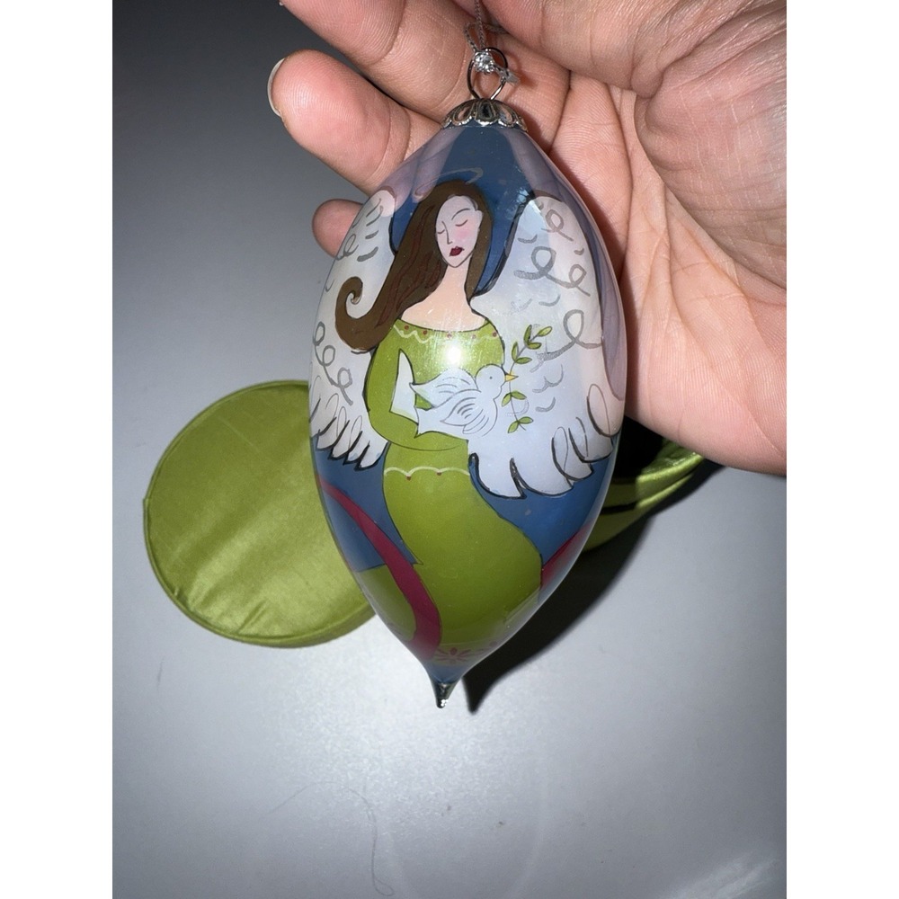 2006 Blown Glass Pier One Christmas Li Bien Angel 5" Tear Drop Hanging Ornament